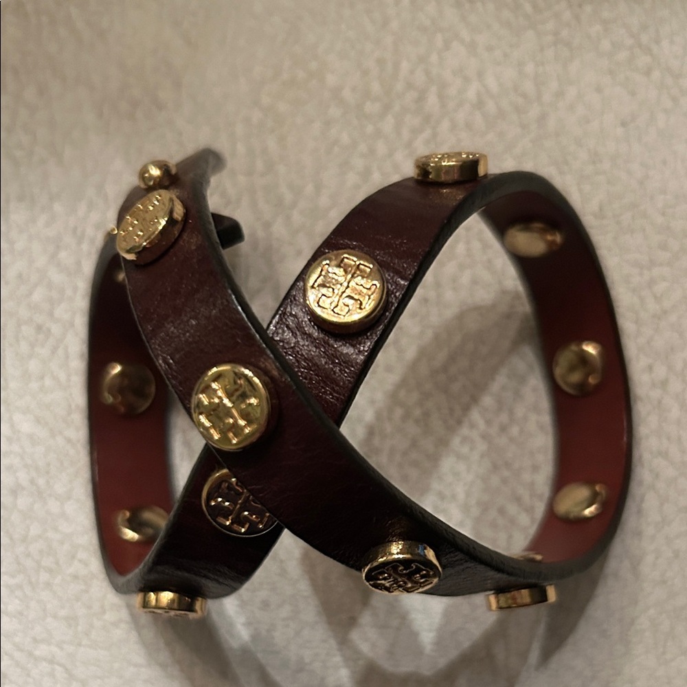 Tory Burch Leather Brown Bracelet with Gold Accents